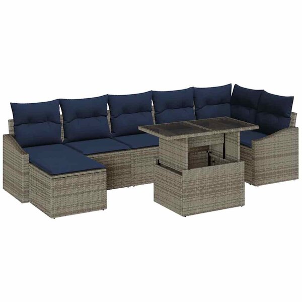 vidaXL Ensemble de canapé de jardin avec coussin 8 Pièces Gris et marine