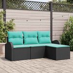 vidaXL Ensemble de Canapés 4 Pièces Noir et turquoise polyrotin