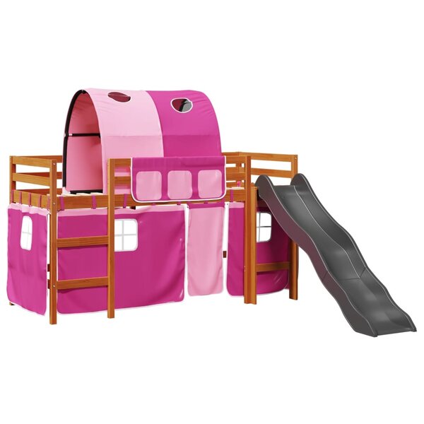 vidaXL Lit mezzanine enfants avec tunnel rose 80x200cm bois pin massif