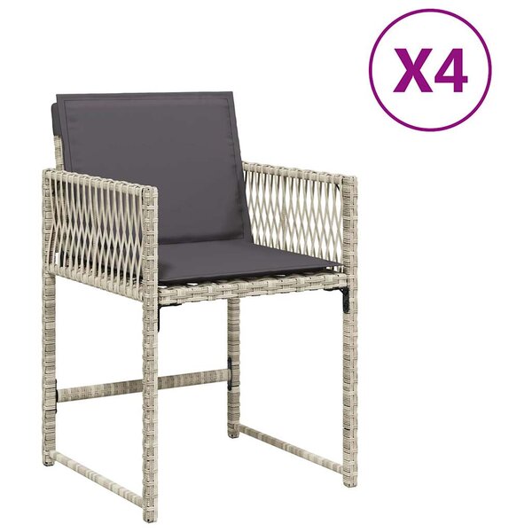 vidaXL Chaises de jardin avec coussins lot de 4 gris clair poly rotin