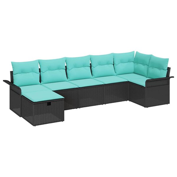 vidaXL Ensemble de canapé de jardin 7 Pièces Noir et turquoise polyrotin