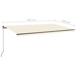 vidaXL Auvent automatique sur pied 600x350 cm Crème