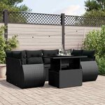 vidaXL Salon de jardin 7 Pièces avec coussins noir résine tressée