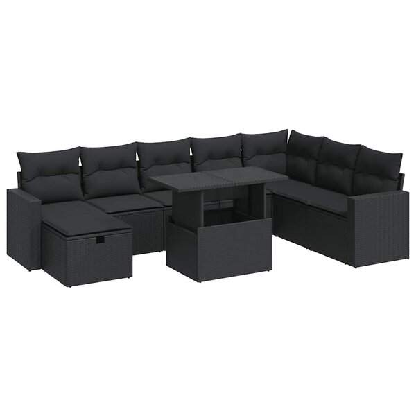 vidaXL Salon de jardin 9 Pièces avec coussins noir résine tressée