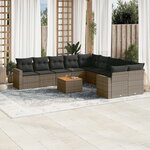 vidaXL Salon de jardin 11 Pièces avec coussins gris résine tressée