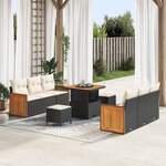 vidaXL Ensemble de Canapé de Jardin 9 Pièces avec Coussins en Poly Rotin Noir Acacia