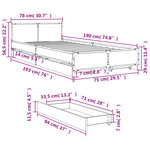 vidaXL Cadre de lit avec tiroirs sans matelas sonoma gris 75x190 cm