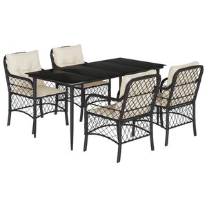 vidaXL Ensemble à manger de jardin coussins 5Pièces Noir Résine tressée