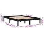 vidaXL Cadre de lit Noir Bois massif 135x190 cm Double