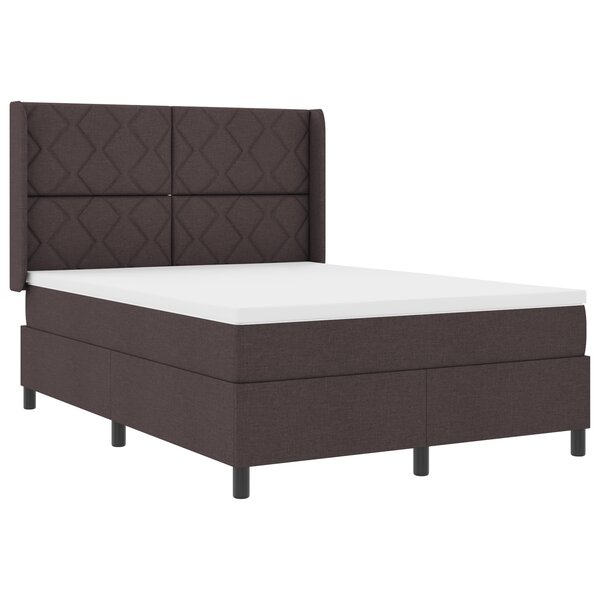 Lit à sommier à ressorts avec matelas et LED Marron Foncé 140x190 cm Tissu