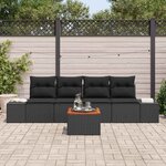 vidaXL Ensemble de canapé de jardin avec coussin 5 Pièces Noir Poly rotin