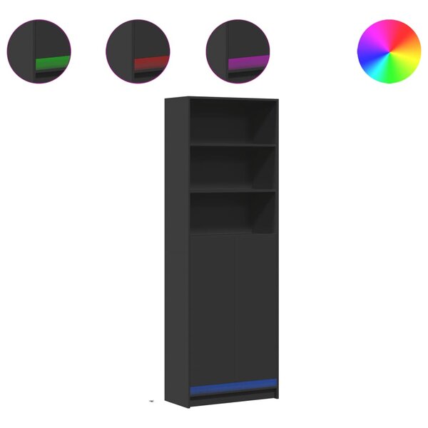 vidaXL Buffet haut avec LED noir 69x32 5x200 cm bois d’ingénierie