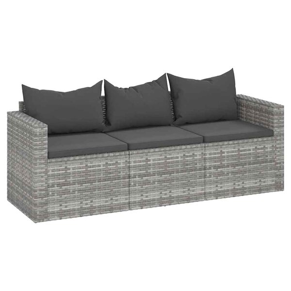vidaXL Canapé de jardin 3 places avec coussins Gris Résine tressée