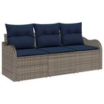vidaXL Ensemble de canapé de jardin avec coussin 3 Pièces Gris polyrotin