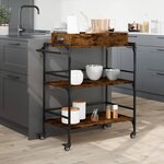 vidaXL Chariot de cuisine chêne fumé 81 5x41x92 5 cm bois d'ingénierie