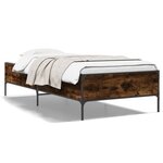 vidaXL Cadre de lit chêne fumé 100x200 cm bois d'ingénierie et métal