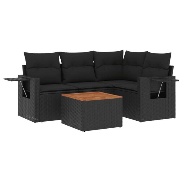 vidaXL Salon de jardin 5 Pièces avec coussins noir résine tressée
