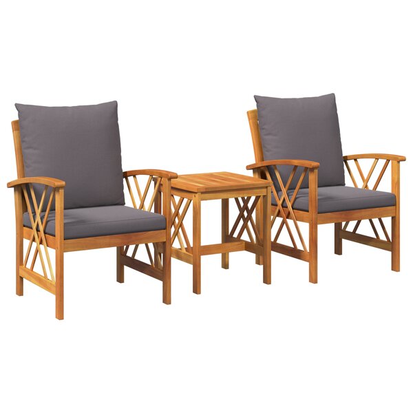 Ensemble de jardin 3 pièces vidaXL avec coussins en bois d'acacia massif