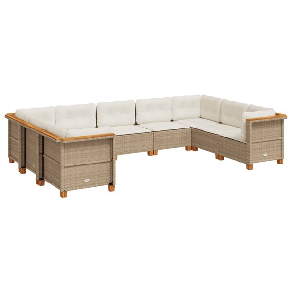 vidaXL Salon de jardin avec coussins 9 Pièces beige résine tressée