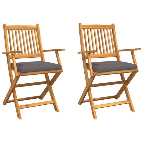 vidaXL Chaises de jardin pliantes avec coussin gris - 2 pièces en bois d'acacia massif