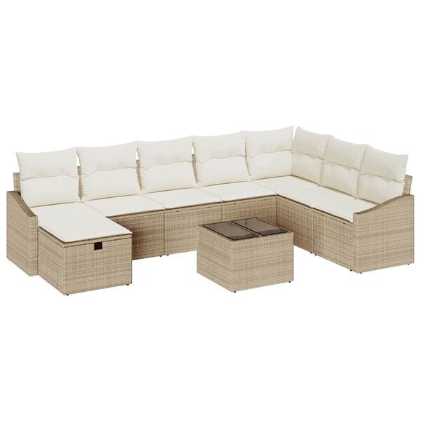 vidaXL Ensemble de canapé de jardin 9 Pièces Beige 55 x 62 x 69 cm