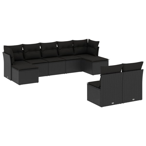 vidaXL Salon de jardin 9 Pièces avec coussins noir résine tressée