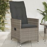 vidaXL Chaise inclinable de jardin avec coussins gris résine tressée