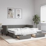 vidaXL Lit de jour avec gigogne et tiroirs gris foncé 100x200 cm tissu