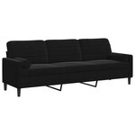 vidaXL Canapé 3 places avec oreillers décoratifs noir 210 cm velours
