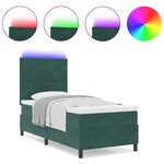Lit à Sommier Box avec Matelas & LED Vert Foncé 90x190 cm Velours