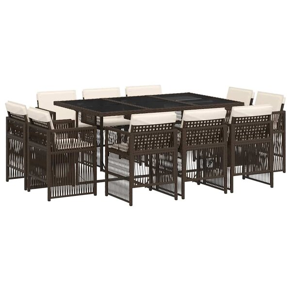 vidaXL Ensemble à manger de jardin et coussins 11 Pièces marron rotin