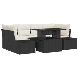 vidaXL Ensemble de canapé de jardin avec coussin 7 Pièces Noir et crème