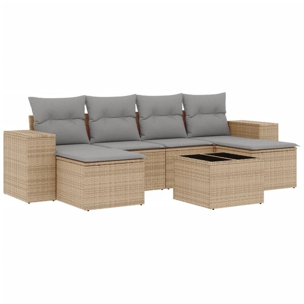 vidaXL Salon de jardin avec coussins 7 Pièces beige résine tressée