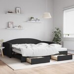 vidaXL Lit de jour avec gigogne et tiroirs noir 100x200 cm tissu