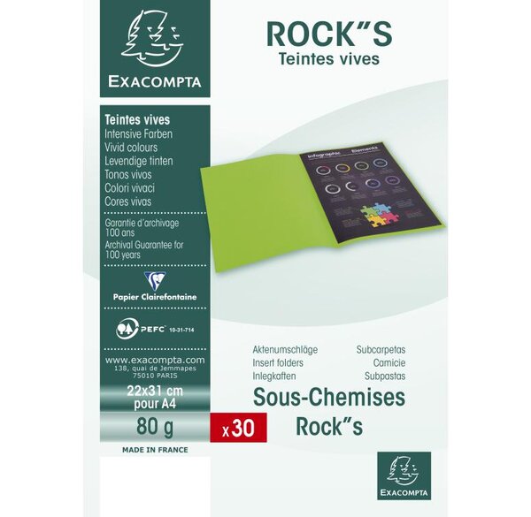 Paquet de 30 sous-Chemise ROCK'S 80 menthe x 10 EXACOMPTA