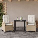 vidaXL Ensemble à manger de jardin et coussins 3 Pièces Beige poly rotin
