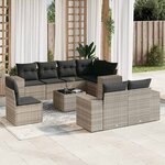 vidaXL Salon de jardin 9 Pièces avec coussins gris clair résine tressée