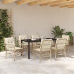 vidaXL Ensemble de Dîner de Jardin de 7 Pièces avec Coussins Beige en Rattan Poly