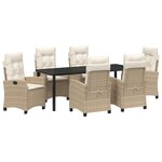 vidaXL Ensemble de salle à manger de jardin en 7 pièces avec coussins Beige Rattan Poly