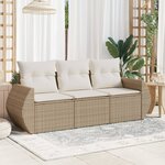 vidaXL Salon de jardin avec coussins 3 Pièces beige résine tressée
