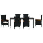 vidaXL Ensemble de salle à manger de jardin 7 pièces avec coussins Noir Rattan Poly