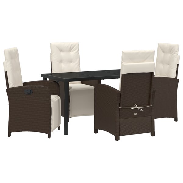 Ensemble de Repas de Jardin 5 Pièces avec Coussins en Rattan Poly Marron