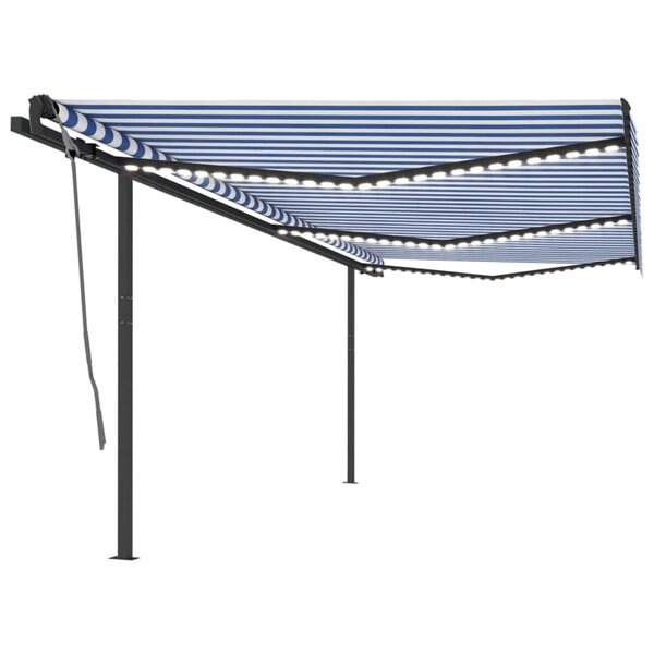 vidaXL Auvent automatique capteur de vent/LED 6x3 m Bleu et blanc