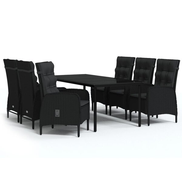 vidaXL Ensemble à manger de jardin avec coussins 7 Pièces Noir