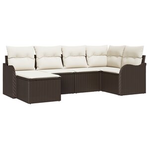 Ensemble de 6 pièces de canapés de jardin avec coussins marron en poly rattan