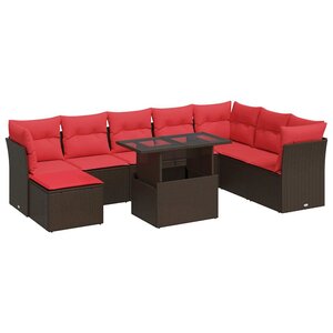 vidaXL Salon de jardin avec coussins 9Pièces marron résine tressée acacia