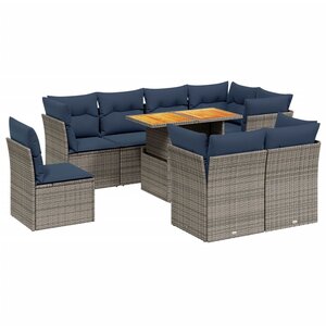 vidaXL Salon de jardin 9 Pièces avec coussins gris résine tressée