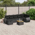 vidaXL Salon de jardin 8 Pièces avec coussins noir résine tressée