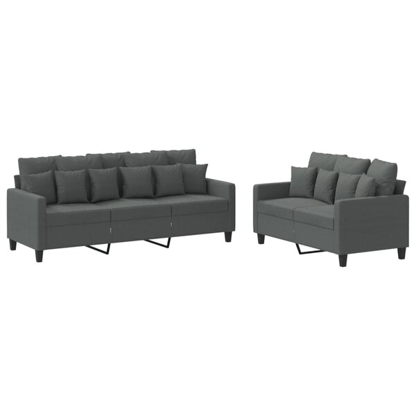 vidaXL Ensemble de canapés 2 Pièces avec coussins Gris foncé Tissu