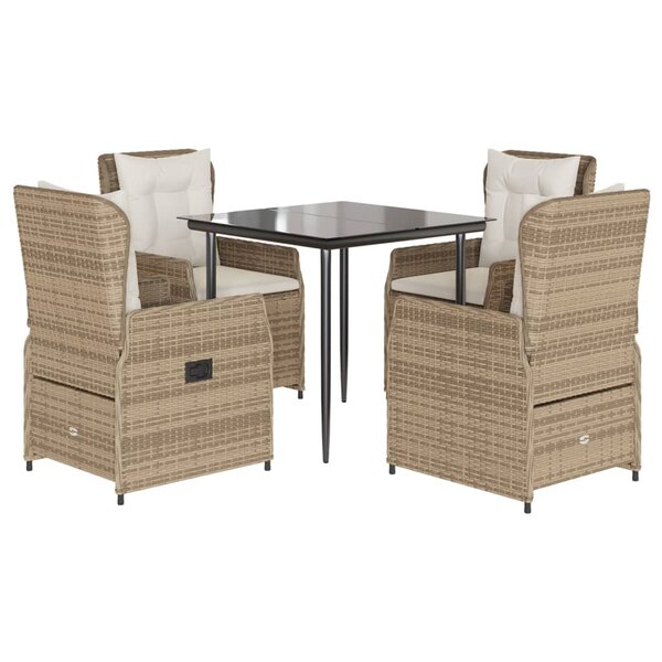 vidaXL Ensemble à manger de jardin avec coussins 5Pièces Beige poly rotin